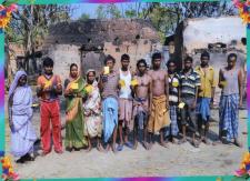 Villagers in front of there burnt houses